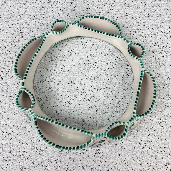 Vtg Italian Majolica Flower Ring Vase Centerpiece Hand Painted Rooster Floral - Picture 2 of 6